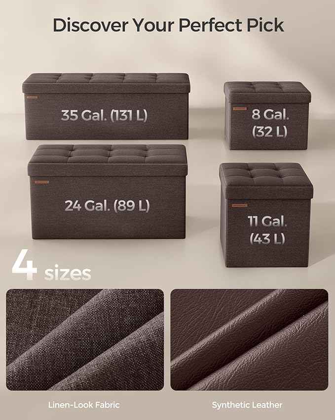 SONGMICS Mazie Collection - 30 Inches Folding Storage Ottoman Bench, Ottoman Foot Rest, End of Bed Bench, Storage Chest, Load 660 lb, for Living Room, Bedroom, Entryway, Brown ULSF047K02