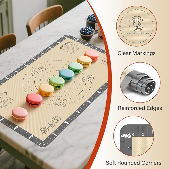 Extra Thick Silicone Mat for Baking Macaron, Bread, Pizza, Silicone Baking Mat with Measurement, Non Stick Pastry Mat for Dough Rolling Out, Heat Resistant to 480°F for Baker