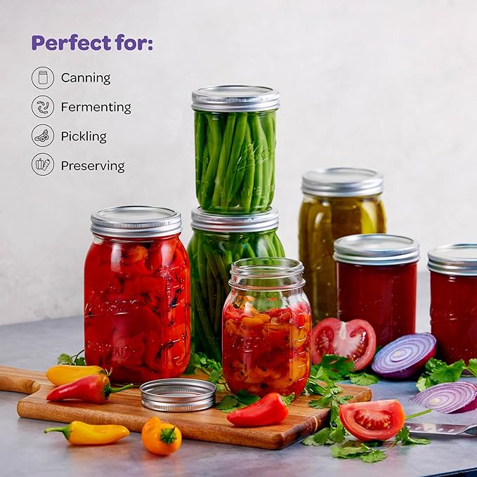 SEWANTA Wide Mouth Mason Jars 16 oz [5 Pack] With Mason Jar Lids and Bands, Mason Jars 16 oz - For Canning, Fermenting, Pickling - Jar Décor - Microwave/Dishwasher Safe.