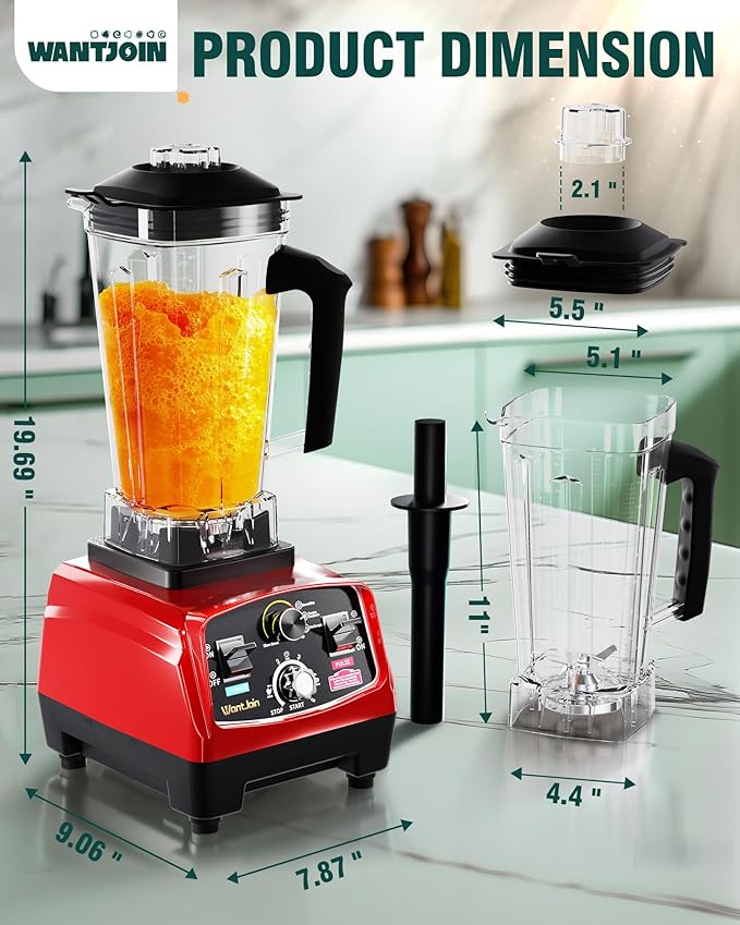 WantJoin Professional Blender, ETL listed 68oz Commercial Blender for kitchen Max 1800W High Power Home and Commercial with Timer, Smoothie Maker 2200ml for Crushing Ice, Frozen Dessert, Soup,fish