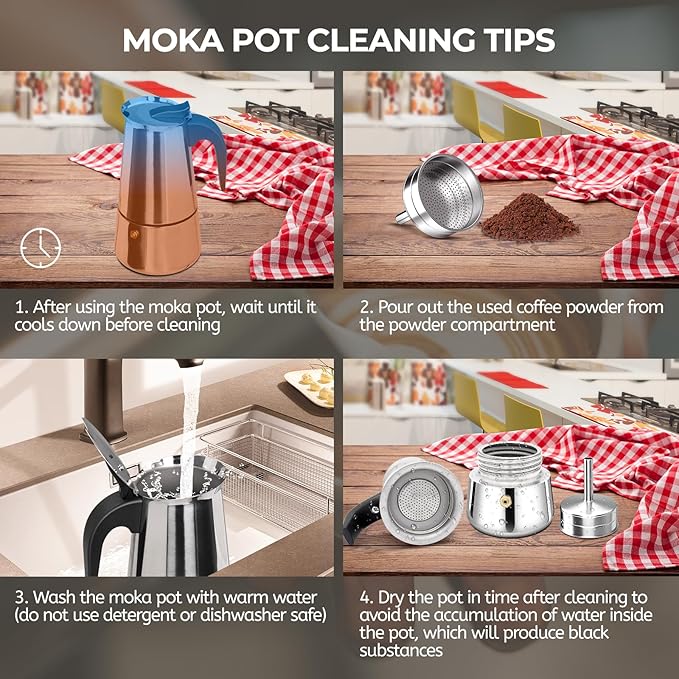 6 Cup 300ml Moka Pot Stainless Steel Espresso Coffee Maker Stovetop Coffeemaker Italian Classic Style Brewing Greca Cafe Mocha Machine for Cafeteras Lover Camping Travel and Home Use 10oz