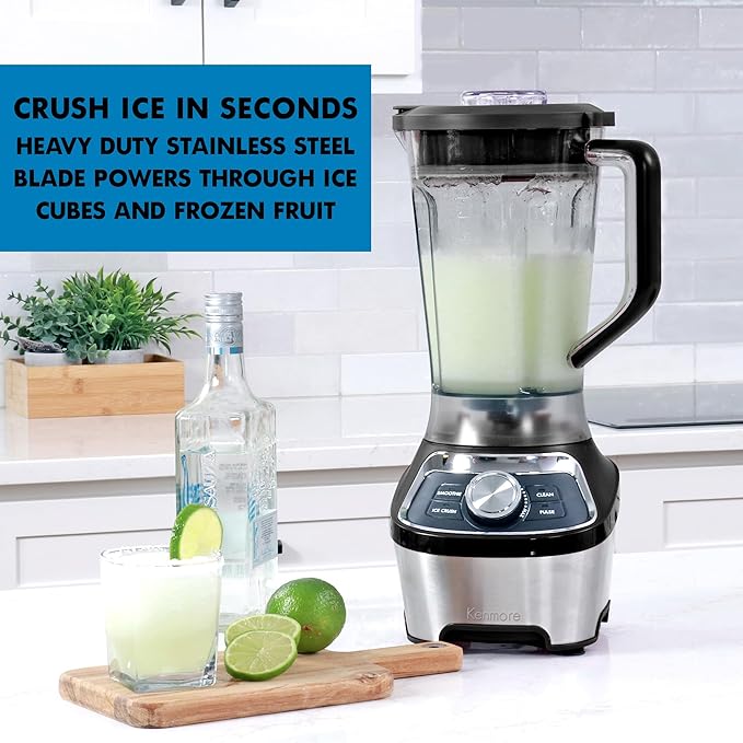Kenmore Countertop Blender – Electric Mixer for Smoothies, Ice Crush & Pulse Function, Heavy Duty Tritan plastic Pitcher licuadora With 6 Speed, Kitchen Appliance, Dishwasher-Safe Jar, Black