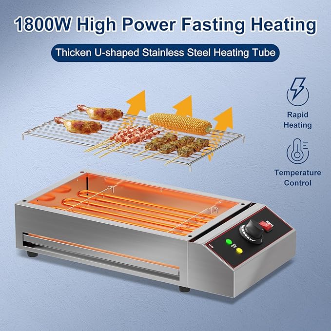 1800W Countertop Electric Grill, Smokeless Indoor Grill with Removable Griddle, Adjustable Temperature 122°F-572°F, Commercial Stainless Steel BBQ Grill for Party Restaurant Camping
