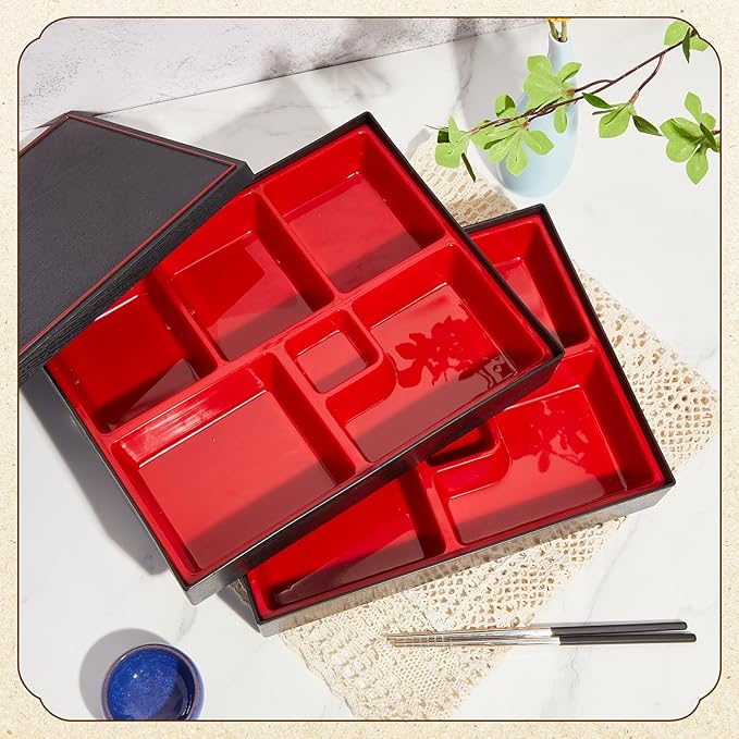 Teenyyou 1 Pcs One Layer Japanese Bento Box 12 x 9.5 x 2.2 Inch Divided Bento Box Adult Japanese Lunch Container with Greaseproof for Sushi Home Office Restaurant Gift