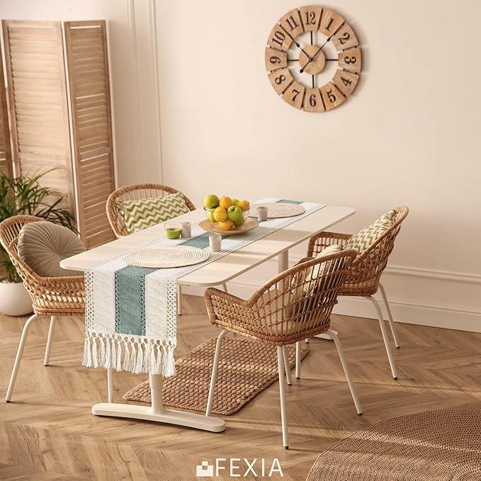 FEXIA Sage Green Table Runner 90 Inches Long with Tassels Boho Macrame Farmhouse Table Runners for Home Decor Party Bohemian Rustic Bridal Shower Dining Decor (12x90 Inches)