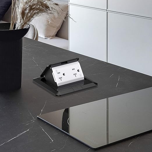 KYHSHJ Pop Up Floor Electrical Outlet Box Kit，20 Amp Stainless Steel TR Tamper-Resistant Duplex Receptacle Outlet， Corrosive Resistant Hardware，ETL Listed, Black