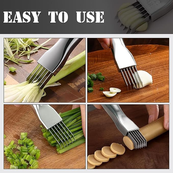 Shred Silk The Knife, 2025 Upgrade Green Onion Cutter Stainless Steel Chopped Kitchen Slicing Tool Cutter for Vegetables Onion Garlic, Multifunctional Kitchen Food Vegetable Cutter (3Pack)
