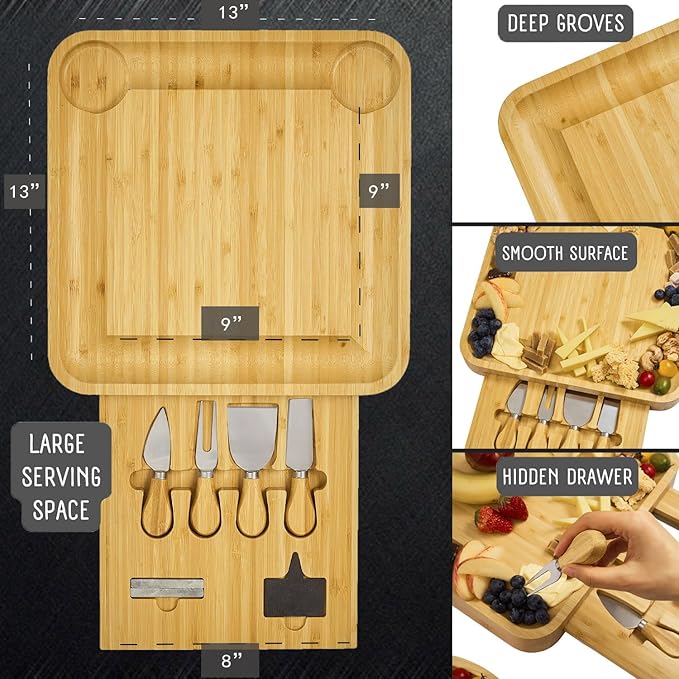Personalized Charcuterie Board Cheese Board and Knife Set, Engagement Gifts, Customized Wedding Gifts for Couples Anniversary Gift Engraved Birthday House Warming Gifts (Cheese Board Set)