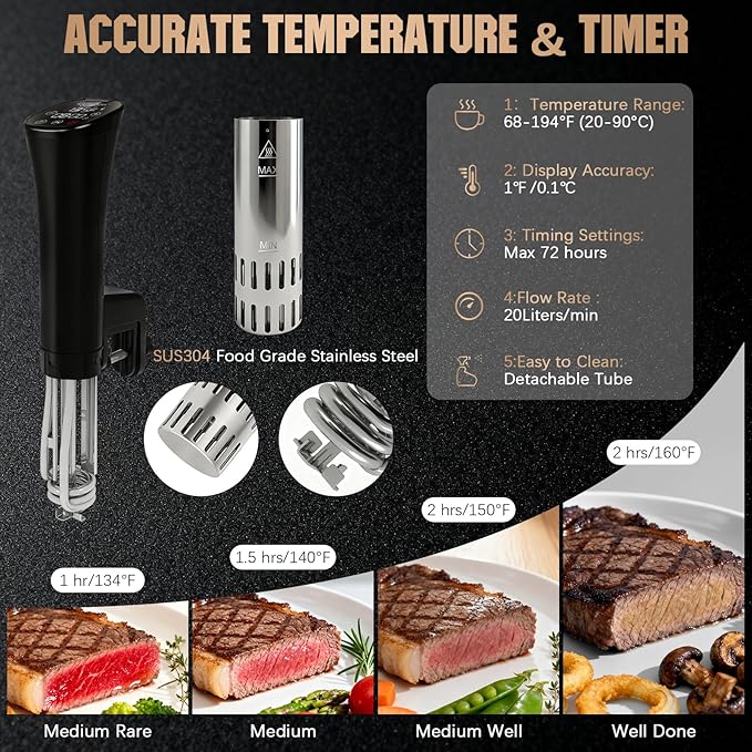 CATTLEMAN Sous Vide Cooker, Wine Chiller, 1000W, Immersion Circulator Sous Vide Machine, Suvee Cooker with Accurate Temperature & Timer, Fast Heating, Cookbook, Easy to Store, Home Kitchen Use