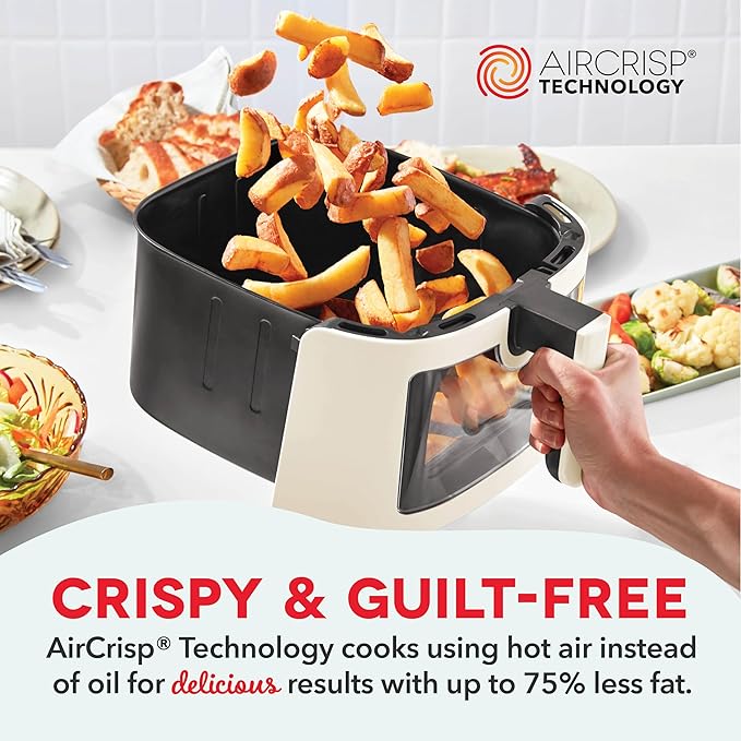 Dash Clear View Digital Air Fryer - Has AirCrisp® Technology - For Family-Sized Meals - Digital Touchscreen & Extra-Large Crisper Drawer - 7 Quarts - Cream