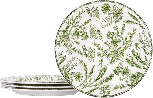 Bico Green Garden Toile De Jouy Dinner Plates Set of 4, 11 Inch Large Ceramic Plates for Pasta, Steak, Stylish Serving Dishes, Microwave and Dishwasher Safe, Gift for Housewarming and Thanksgiving