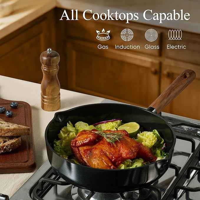 CAROTE ceramic cookware set,nonstick pots and pans，14PCS Non Toxic Healthy Non Stick Kitchen Cooking Pots and Frying Pans Set, PFAS PTFE Free