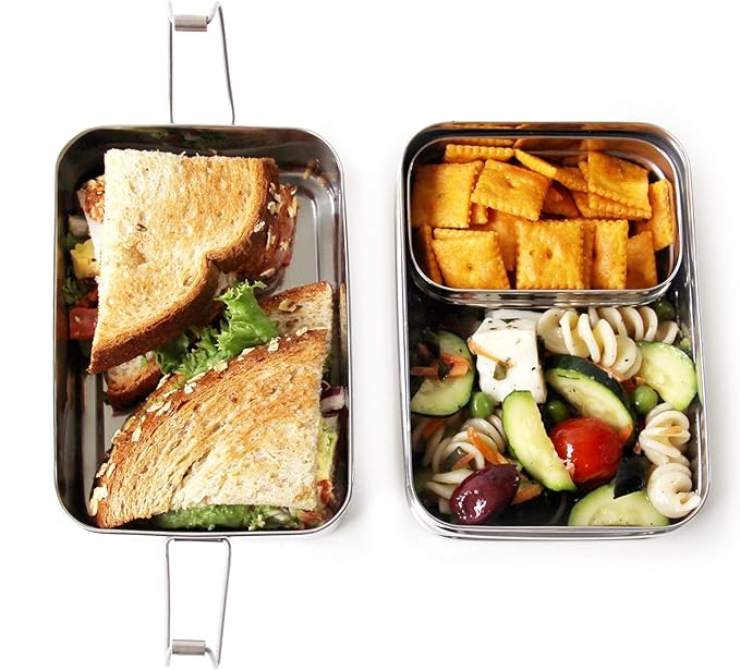 ECOlunchbox Three-in-One Stainless Steel Bento Box (31oz) – 3 Piece Nesting Lunch Container with Snack Pod – Plastic Free, Non Toxic, Dishwasher Safe, Not Leak-Proof