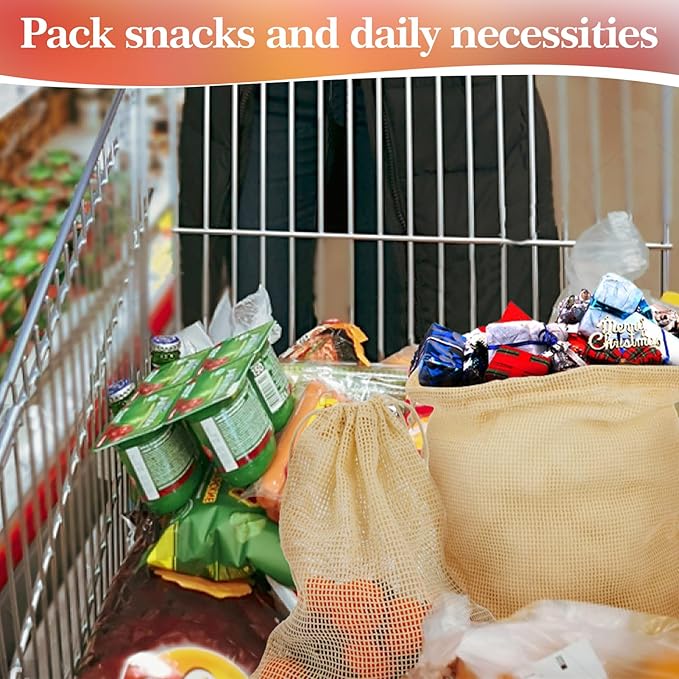 MAQIHAN 6 Pack Reusable Produce Bags Cotton Mesh Produce Bags Mesh Storage Produce Bags Reusable Durable Double Stitched With Drawstring Produce Bag For Vegetables,Fruit & Grocery Shopping (2L,2M,2S)