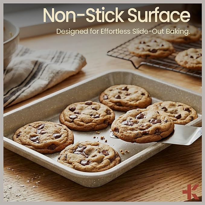 Bakken 4-Piece Bakeware Sets, Nonstick Carbon Steel Baking Sheet, Stackable Space-Saving Bakeware, Dishwasher Safe, Stain-resistant, PFOA, PFOS, & PTFE Free, Oven Safe Up To 450°F, White Marble