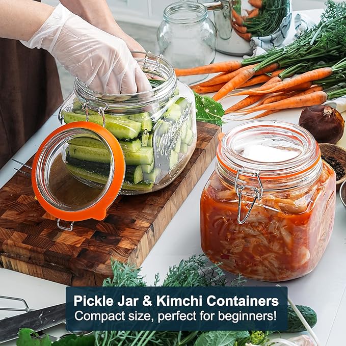 2 Pack Half Gallon Mason Jar with Hinged Lid, Wide Mouth Glass Canisters for Food Storage, Cookie, Flour, Candy, Coffee, Pickle - 64 Oz Glass Jar with Lid - 2 Scale Marks & Vintage Mason Jars