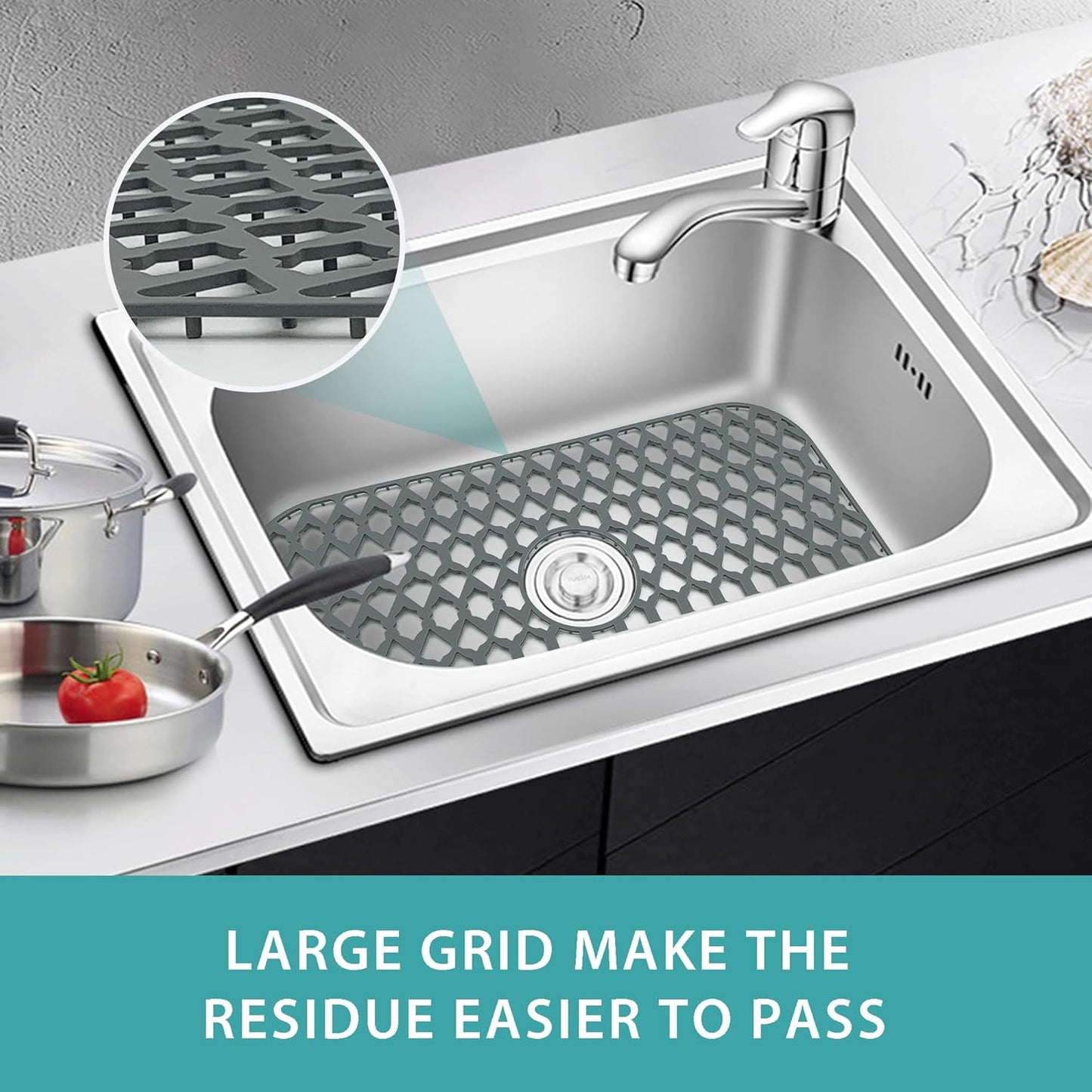 Silicone Sink Protectors - 13x11 & 16x12 & 19x14 & 22x13 & 24x13 & 26x14 & 28x14 & 30x16, Large Grid Mats for Farmhouse Sink (24'x13', Center Drain)