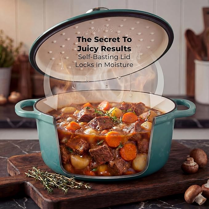 Zulay Kitchen 6 Quart Enameled Cast Iron Dutch Oven Pot with Lid – Premium Durability & Oven Safe up to 500°F – Heavy Duty Cookware Perfect for Bread Baking, Stews, Braising & Roasting - Aventurine