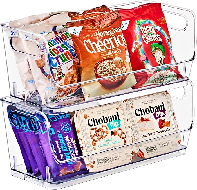 Sorbus Stackable Storage Bins Open Front, Clear Stackable Storage Bins, Pantry Bins for Storage and Organization, Acrylic Stackable Bins for Kitchen, Clear Pantry Organizer Bins (Small Wide 2 Pack)