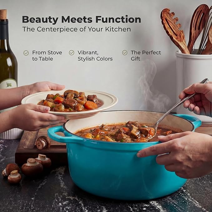 Zulay Kitchen 6 Quart Enameled Cast Iron Dutch Oven Pot with Lid – Premium Durability & Oven Safe up to 500°F – Heavy Duty Cookware Perfect for Bread Baking, Stews, Braising & Roasting - Light Blue