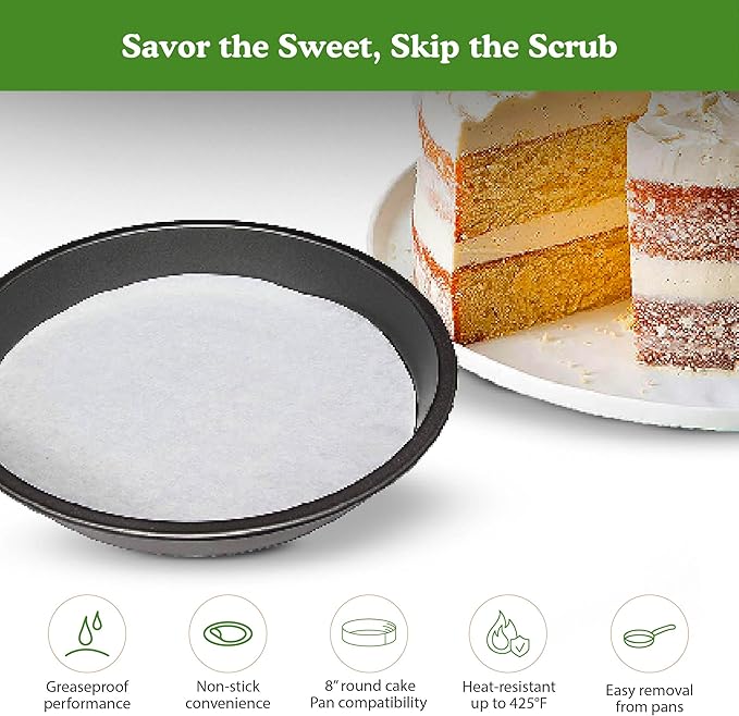 Regency Wraps Parchment Paper Circles For Round Cake Pans and Tube Cake Pans, Greaseproof Liners for Non-Stick Baking, 8" (Pack of 50, 25 Each), White