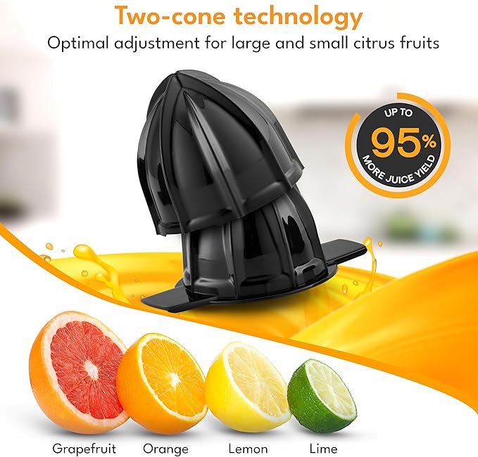 LEBENLANG Orange Juicer Electric - 2 cones & BPA-free I High juice yield & Large Volume I 24oz Lemon Juicer Squeezer I Electric Citrus Juicer Orange Juice Press Juicers Exprimidor De Naranjas Limones