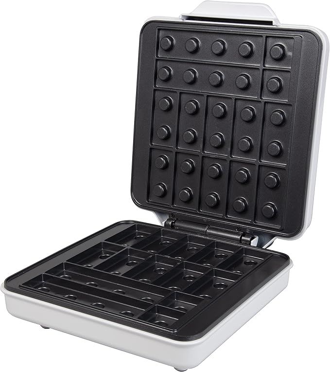 Building Brick Electric Waffle Maker- Cook Fun Buildable Waffles or Pancakes- Make Houses, Cars & Animals Out of Stackable Waffles- Bite Sized for Kids, Nonstick Waffler Iron Machine w Recipe Guide