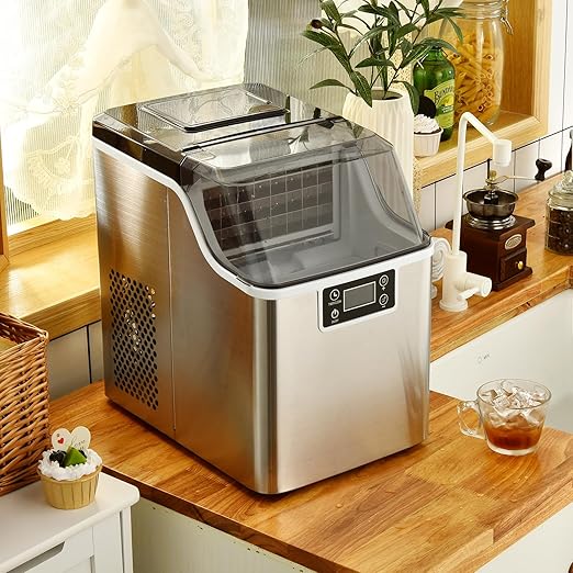 ARLIME Portable Countertop Ice Maker Machine, 40 Lbs/24H, 24 Pcs/13 Mins, 2 Ways to Add Water, Compact Self-Cleaning Ice Machine with Scoop & Basket for Home Office Bar Party