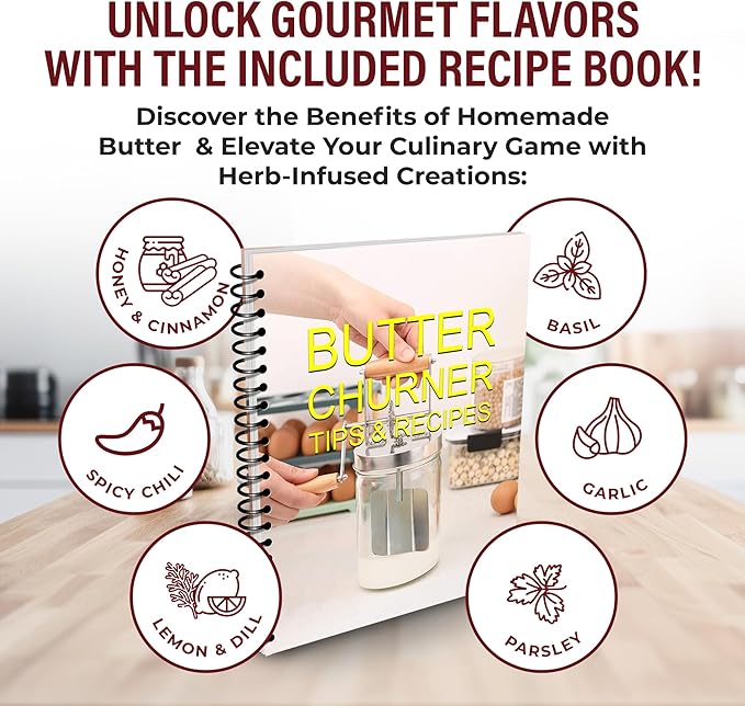 Dazey Butter Churner - Cheese Cloth, Shaping Paddles, Recipe Book INCLUDED- Hand Crank Manual Butter Maker- Create Delicious Homemade Butter With Your Own Hand Crank Dazey Churner