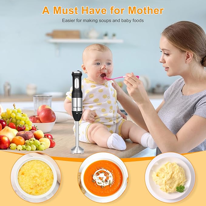 5 in 1 Immersion Hand Blender Mixer, [Upgraded] Handheld Stick Blender with 600ML Chopper, 800ML Beaker, Whisk and Milk Frother for Smoothie, Baby Food, Sauces Red,Puree, Soup (Black)