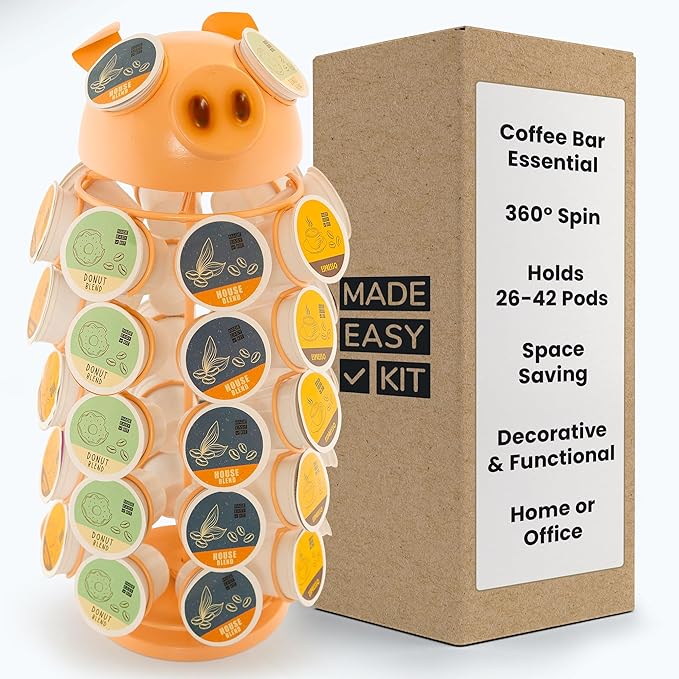 Made Easy Kit Carousel Coffee Pod Holder - Compatible with Keurig K-Pods K-Cups - Countertop 360 Spin Rack Storage Organizer - Revolving Base - Capsule Café Station Bar (Pig Pink, Large)