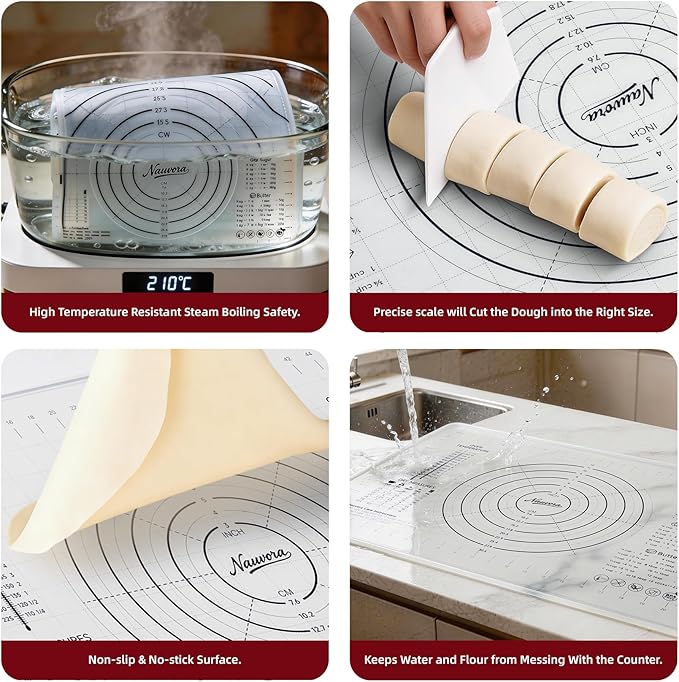 Extra Large Silicone Pastry Mat 28" - Non-Slip Liquid Silicone Baking Sheet with Measurements Anti-Spill Edge - Food Grade Dough Rolling Mat for Kneading Pie Crust, Bottom Marker, Transparent