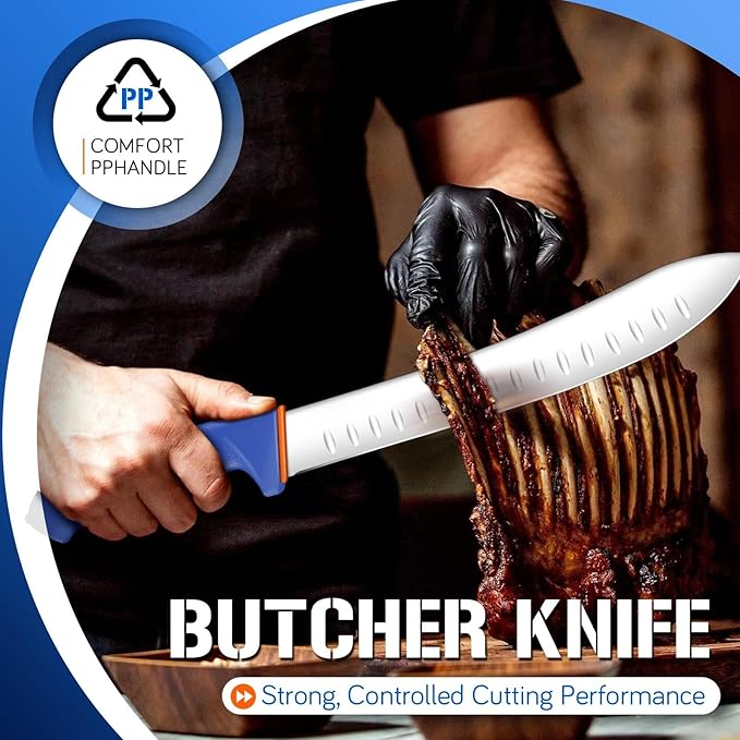 DRAGON RIOT Butcher Breaking Knife 10 Inch in High Carbon Stainless Steel, Razor Sharp Carving Slicing Knives for Meat Cutting, Professional Brisket Knife with Ergonomic Handle,Grilling Gifts for Men