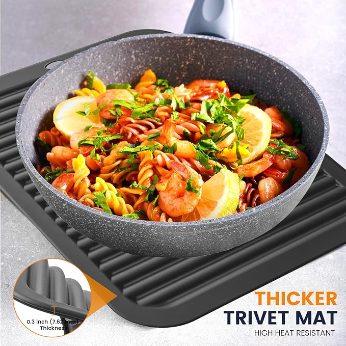 Silicone Trivet Mats 4 Heat Resistant Pot Holders Multipurpose Non-Slip Hot Pads for Kitchen Potholders, Drying mat, Jar Opener, Spoon Holder, Coaster.(Pitch Black)
