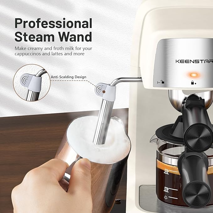KEENSTAR 3.5Bar Espresso Machine with Milk Frother, 800W Compact Espresso and Cappuccino Machine with Preheating Function, 4 Cup Espresso Maker for Cappuccino or Latte, Gift for Coffee Lover Update