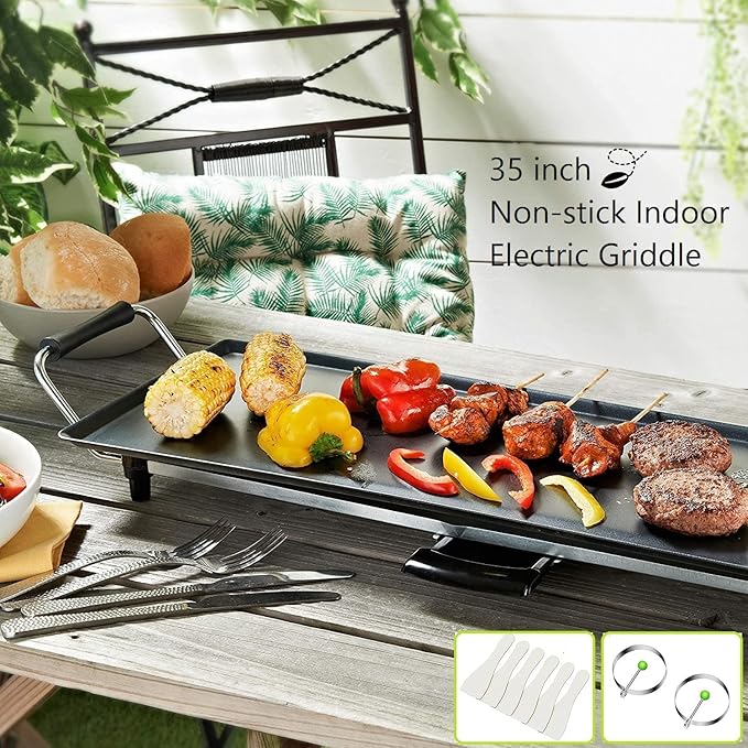 SIMOE 35'' Electric Teppanyaki Grill Griddle, BBQ Smokeless Grills, 2000W Indoor Outdoor Barbecue Griddles Table Top with Nonstick Surfaces and Adjustable 5 Temperature Setting