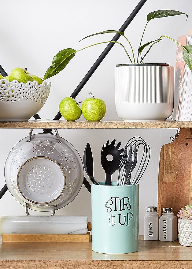 DII Kitchen Accessories Retro Collection, Ceramics, Utensil Holder, Aqua