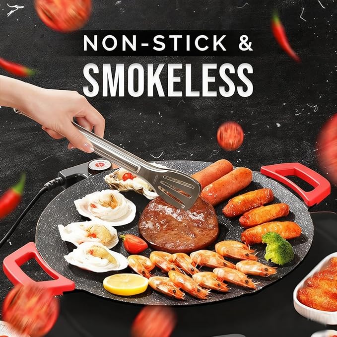 Indoor Smokeless Electric Griddle, 2026 Upgraded 1500w Portable Electric Korean BBQ Grill, Non-stick Round Grill Pan for BBQ, Tortillas, Steaks, Burgers, Pancakes (11.8in)