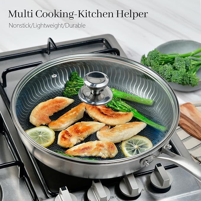 12 In Glass Lid for Frying Pan, Tempered Replacement Cover Compatible with All 12 inches Cookware for Skillets, Round Cast Iron, Cast Aluminium, Stainless Steel Pans &Pots
