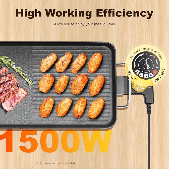 26" Large Electric griddle 1500W Teppanyaki Table Top Grill Griddle with Nonstick Surfaces & Adjustable 5 Temperature Setting for Indoor/Outdoor Use