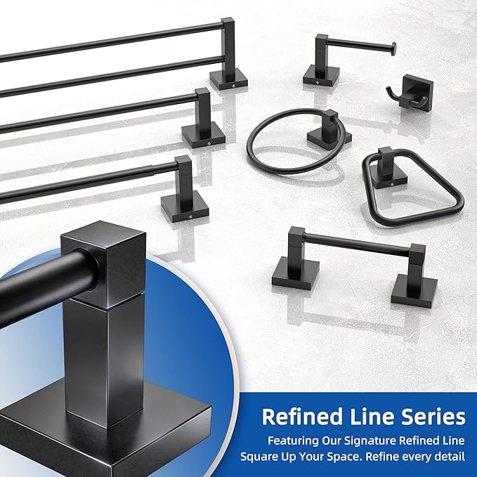 RUACQ Black Towel Bar 18 inch, 304 Stainless Steel Towel Racks for Bathroom Wall Mounted, Heavy Duty Bath Towel Rod with Square Base(Matte Black)