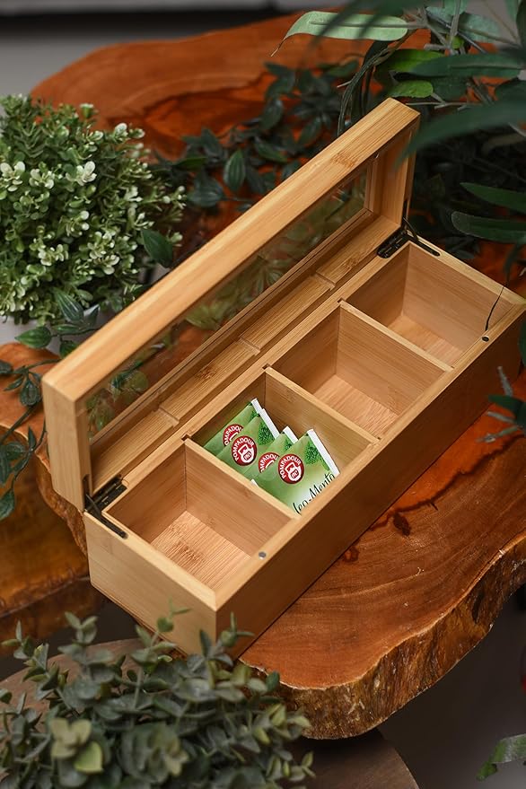 Acacia Wooden Tea Bag Organizers, Tea packet Storage Boxes, Tea Caddy for Tea Bags Chest, Teabag Holder Containers, Teabox Station Display, Organizador De Tes Caja Para Te, 8 Compartments