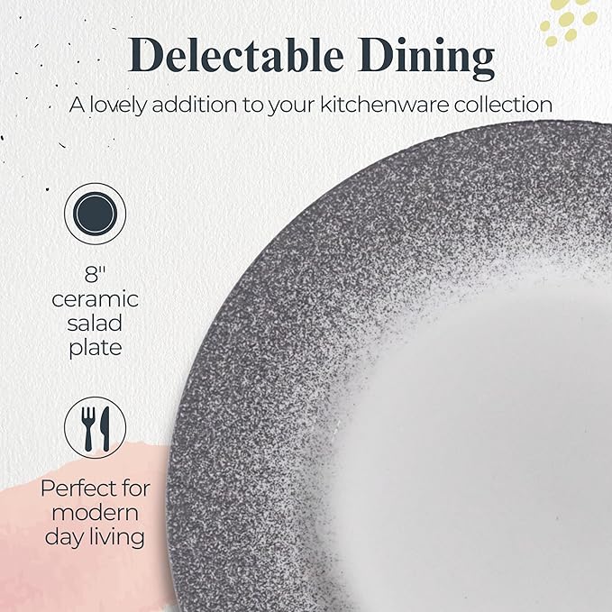 Portmeirion Potter's Mist 8" Dinner Plate (Set of 4) - Handcrafted Earthenware Plates with Accent Rim, Microwave & Dishwasher Safe - Ideal Tableware for Modern & Traditional Dining (Grey Mist)