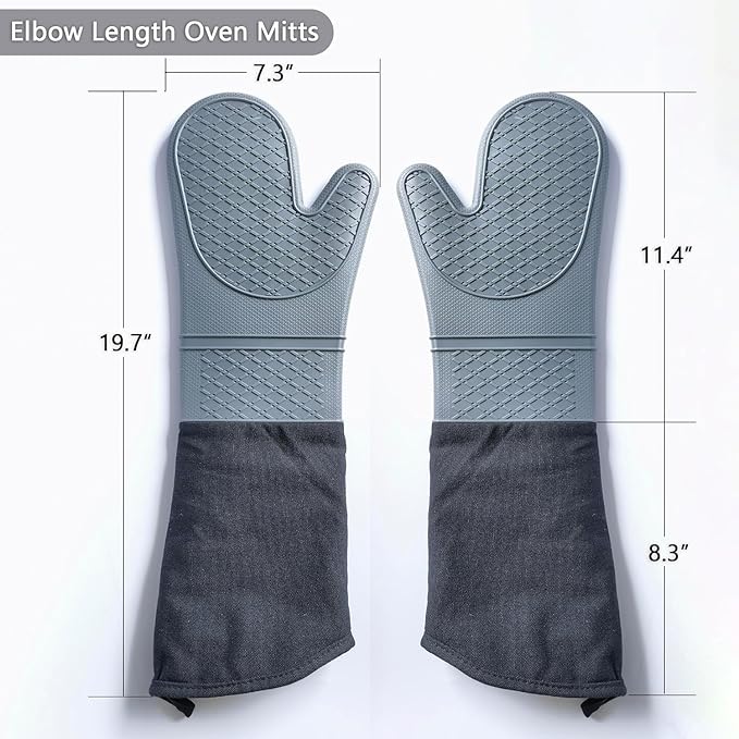 Estrend Extra Long Silicone Oven Mitts Heat Resistant Commercial Grade Professional Oven Gloves for Kitchen, BBQ, Baking, Cooking, Grilling, 19.7 Inch