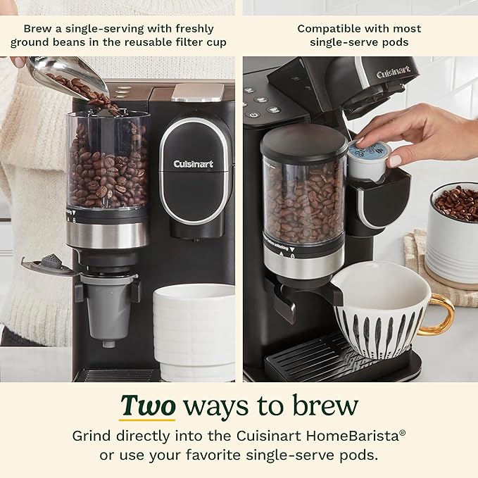 Cuisinart Single-Serve Coffee Maker + Coffee Grinder with 8, 10, and 12 oz. Serving Size, Compatible with Single-Cup Pods, 48-Ounce Removable Reservoir, Stainless Steel, DGB-2SS