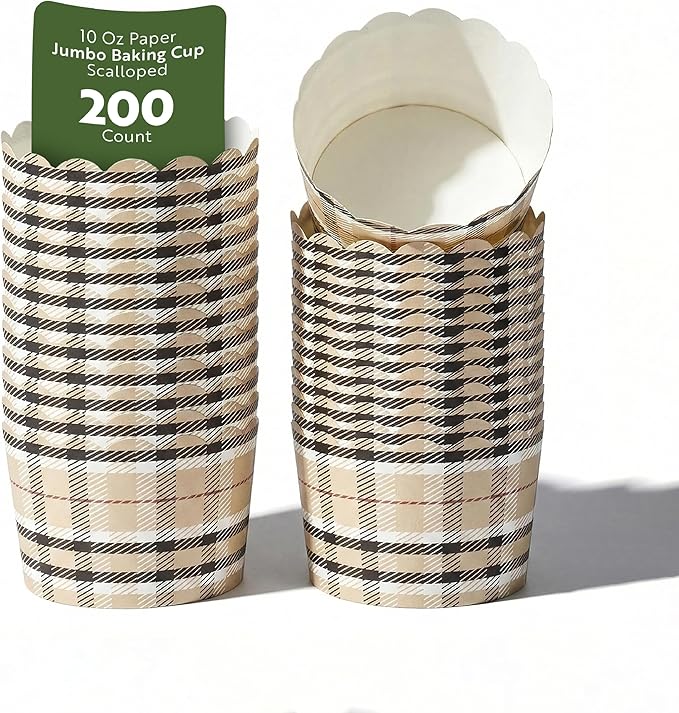 Restaurantware Baking Cups 200 Pack of 10 oz Paper Cupcake Liners Greaseproof Scalloped Oven-Safe Elegant Dessert Muffin Cups Disposable for Parties