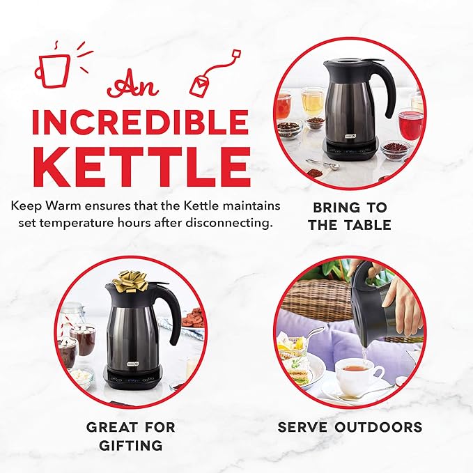 Dash Insulated Electric Kettle, Cordless Hot Water Kettle - Black Stainless Steel, 57oz/1.7L