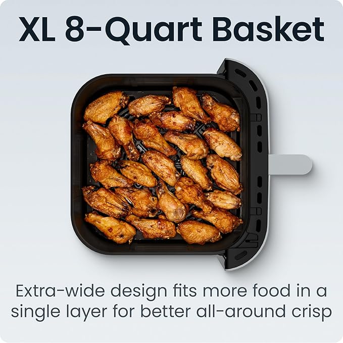 Chefman Crispinator Air Fryer 7-in-1 with 8 Qt Capacity, 450°F Max Temp & TurboFry Pro Technology for Fast, Even Results, Bake, Broil, Dehydrate, Viewing Window, Nonstick Ceramic-Coated Basket