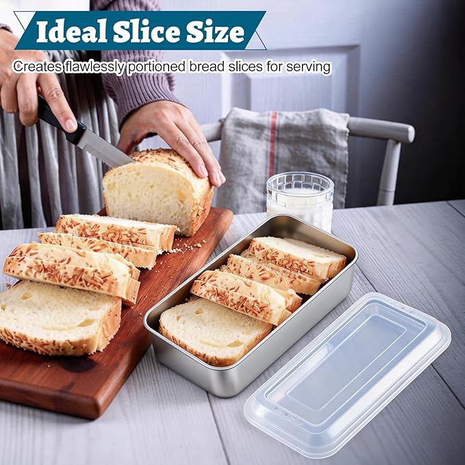 TeamFar Loaf Pan for Baking Bread, 9 x 5 Inch Stainless Steel Bread Loaf Pan with Lid, Meatloaf Pan Tin for Homemade Bread, Brownies, Meal Prep, Storage, Healthy & Dishwasher Safe