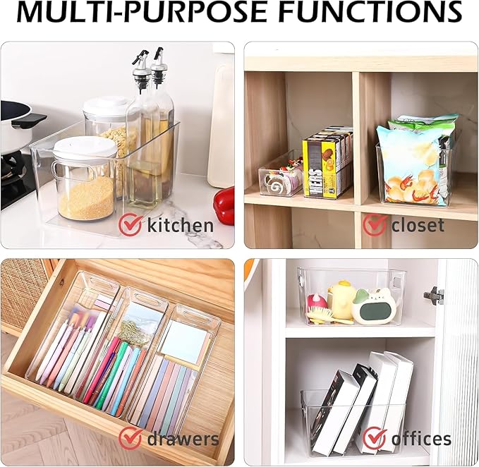 Clear Plastic Storage Bins 8 Pack - Pantry Organizers and Storage, Fridge Organizer for Kitchen, Cabinet, Freezer, Bathroom, Clost, Home Organization